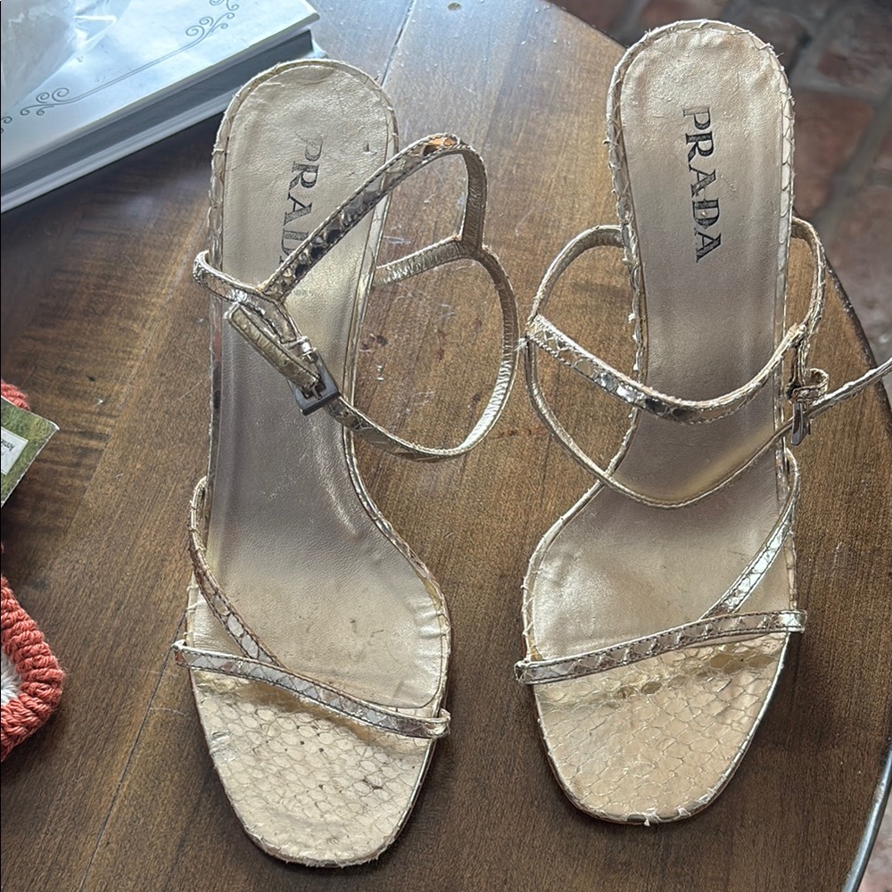 Prada Women's Metallic Snakeskin Heels